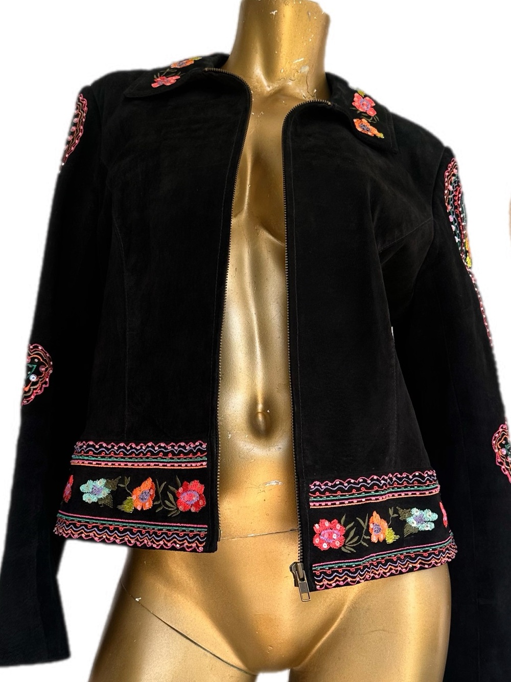 Y2K Vintage Scully Black Suede Leather Jacket Floral/Paisley Embroidered size L - Picture 7 of 14